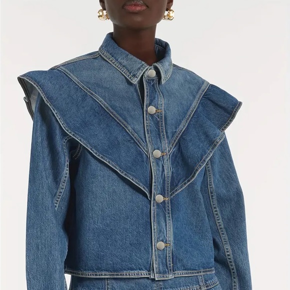 Ruffle Buttoned Denim Jacket - Picture 1 of 6